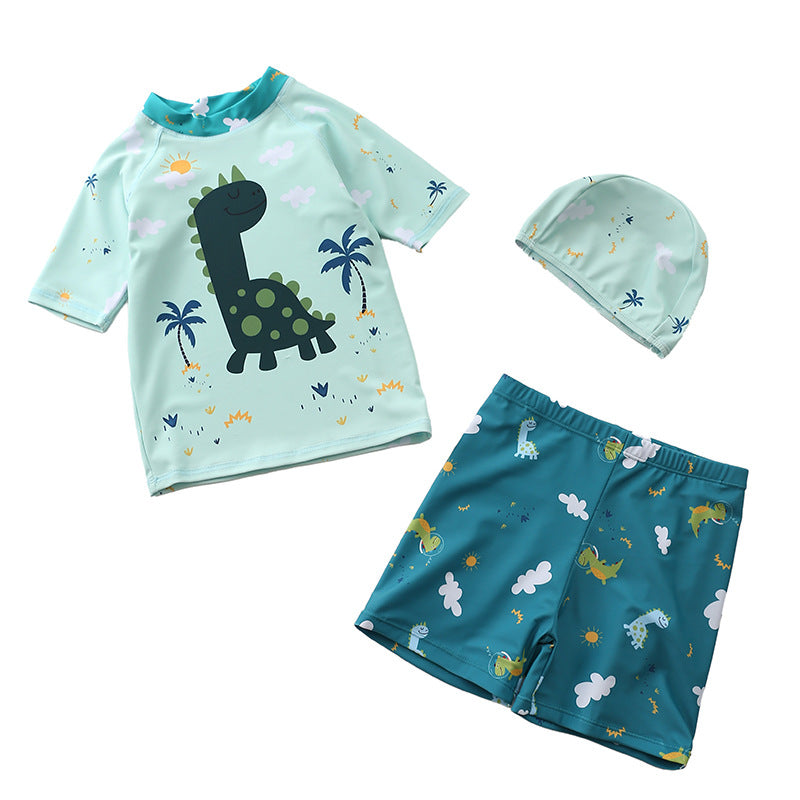 Dinosaur Two-Piece Toddler Boys Swimsuits & Swimming Cap