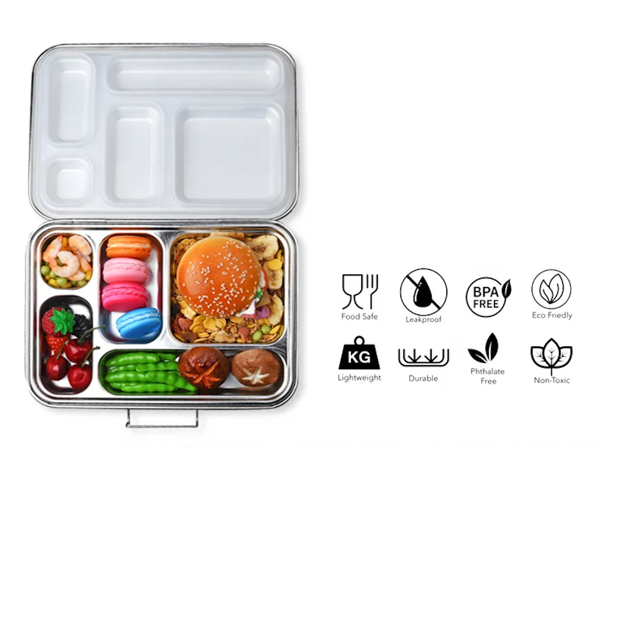 5 compartment Stainless Steel Bento Lunchbox