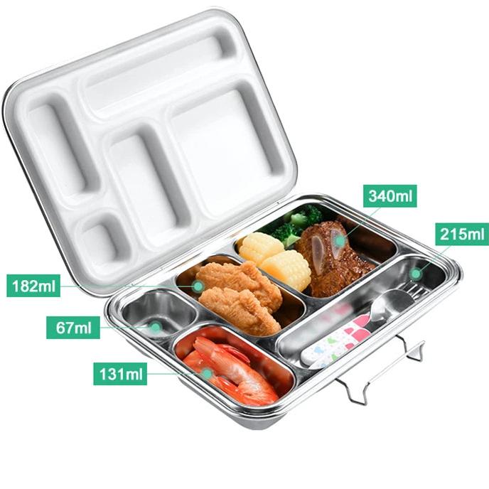 5 compartment Stainless Steel Bento Lunchbox