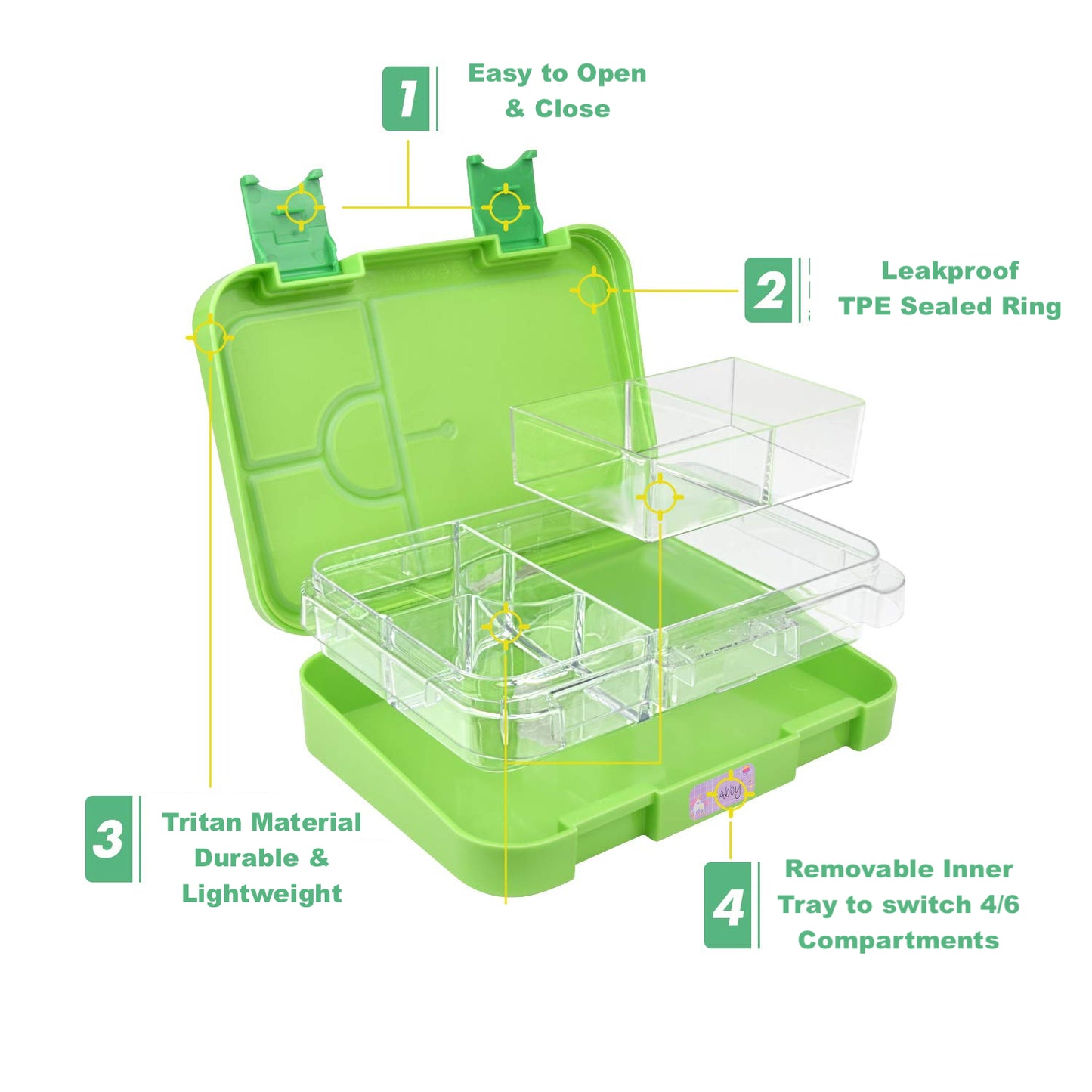 Snack Box - Bento Lunchbox - Green Middle Size