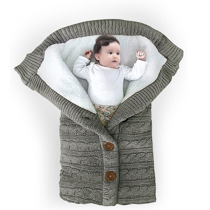 Baby Sleeping Bag Newborn Swaddle Warm Sleep Sack Outdoor Pram Knitted  Blanket