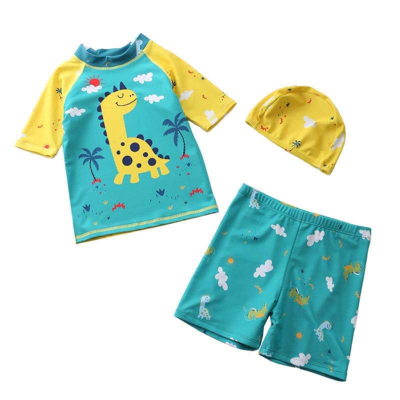 Dinosaur Two-Piece Toddler Boys Swimsuits & Swimming Cap
