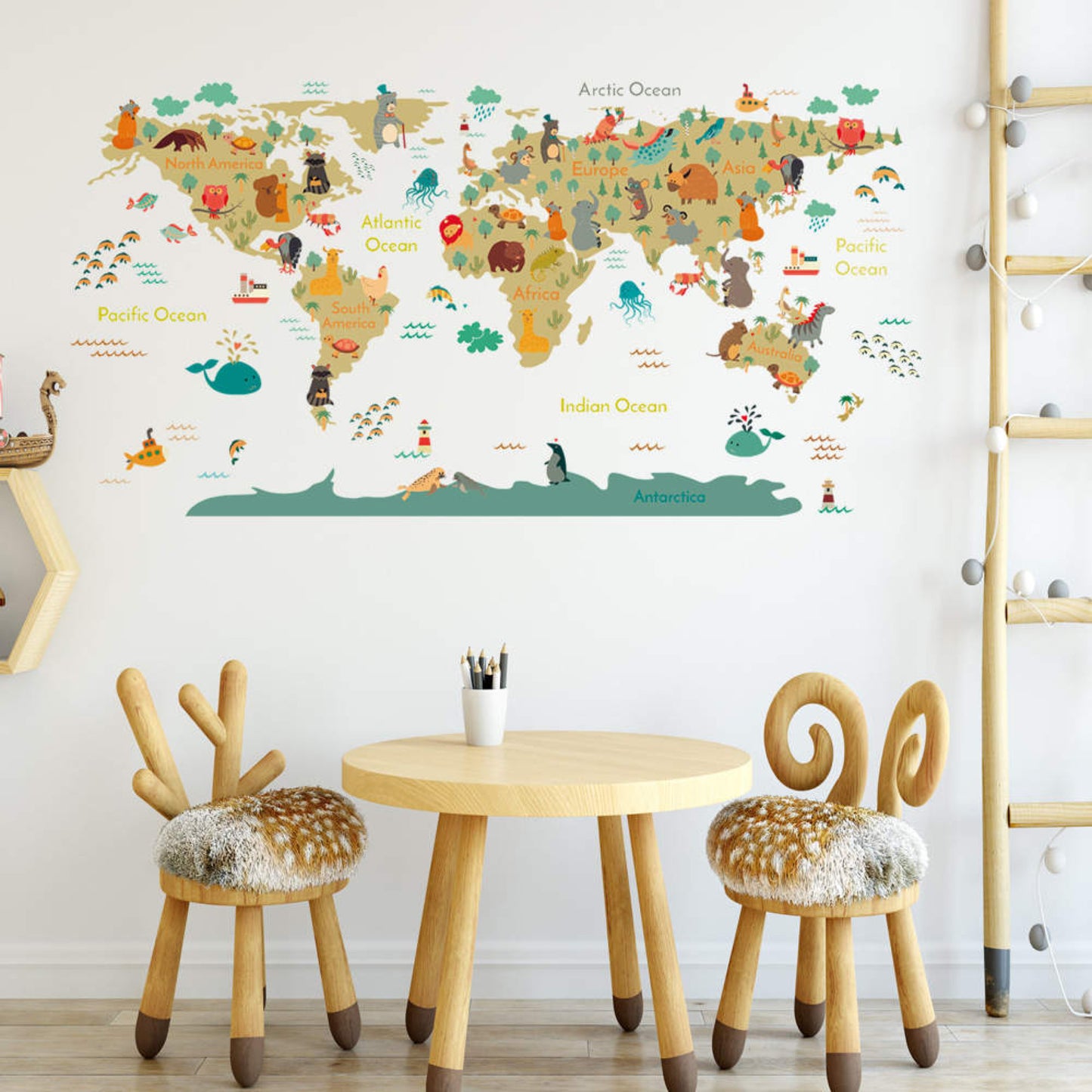 Kids World Map Adhesive Wallpaper Removable Wall Stickers Children Room Decor