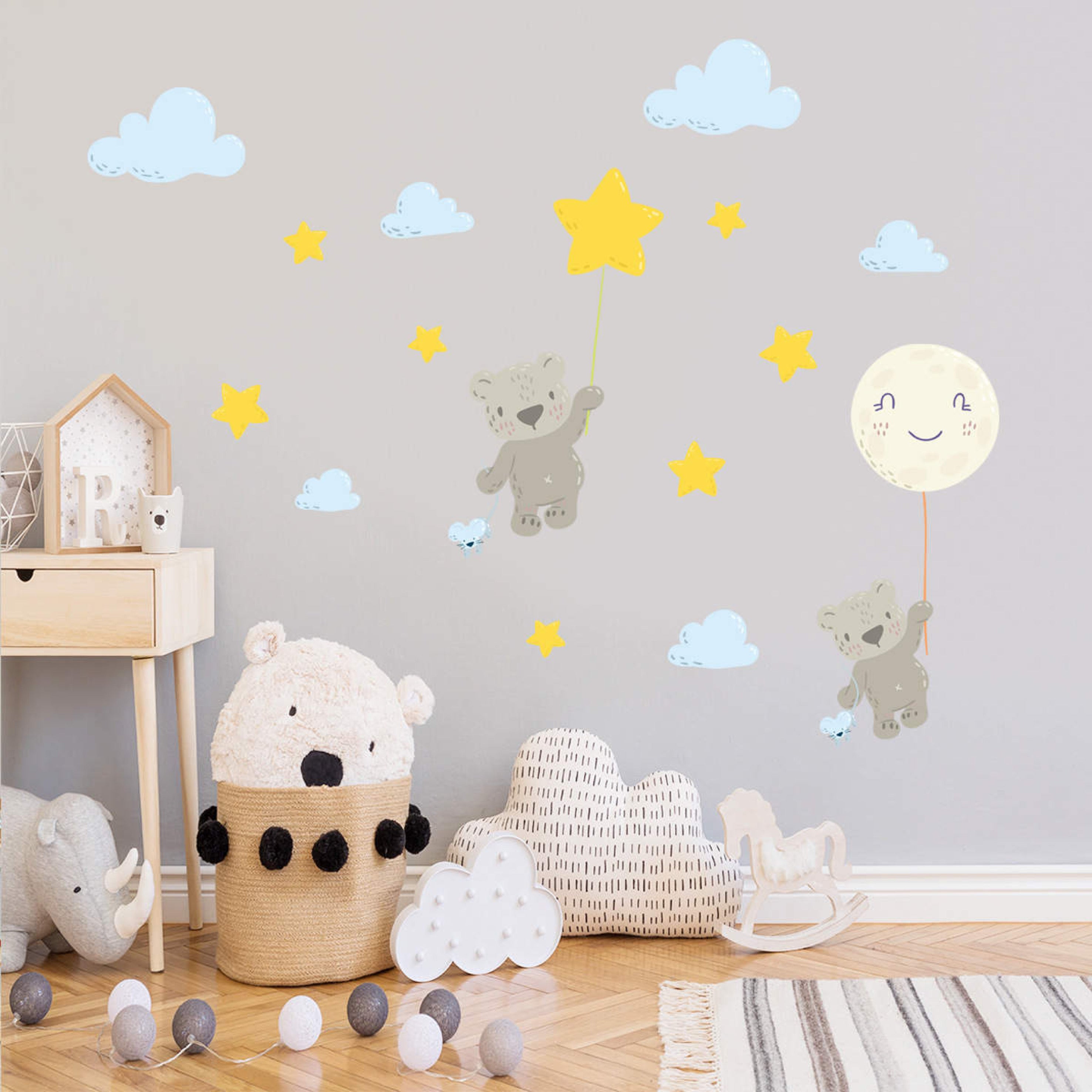 Nursery Kids Room Wall Stickers Self-adhensive PVC Wall Decals Watercolor  Clouds Stars Wallpaper for Girls Baby Bedroom Classroom Cartoon Wall  Stickers for Home Decoration - Walmart.com