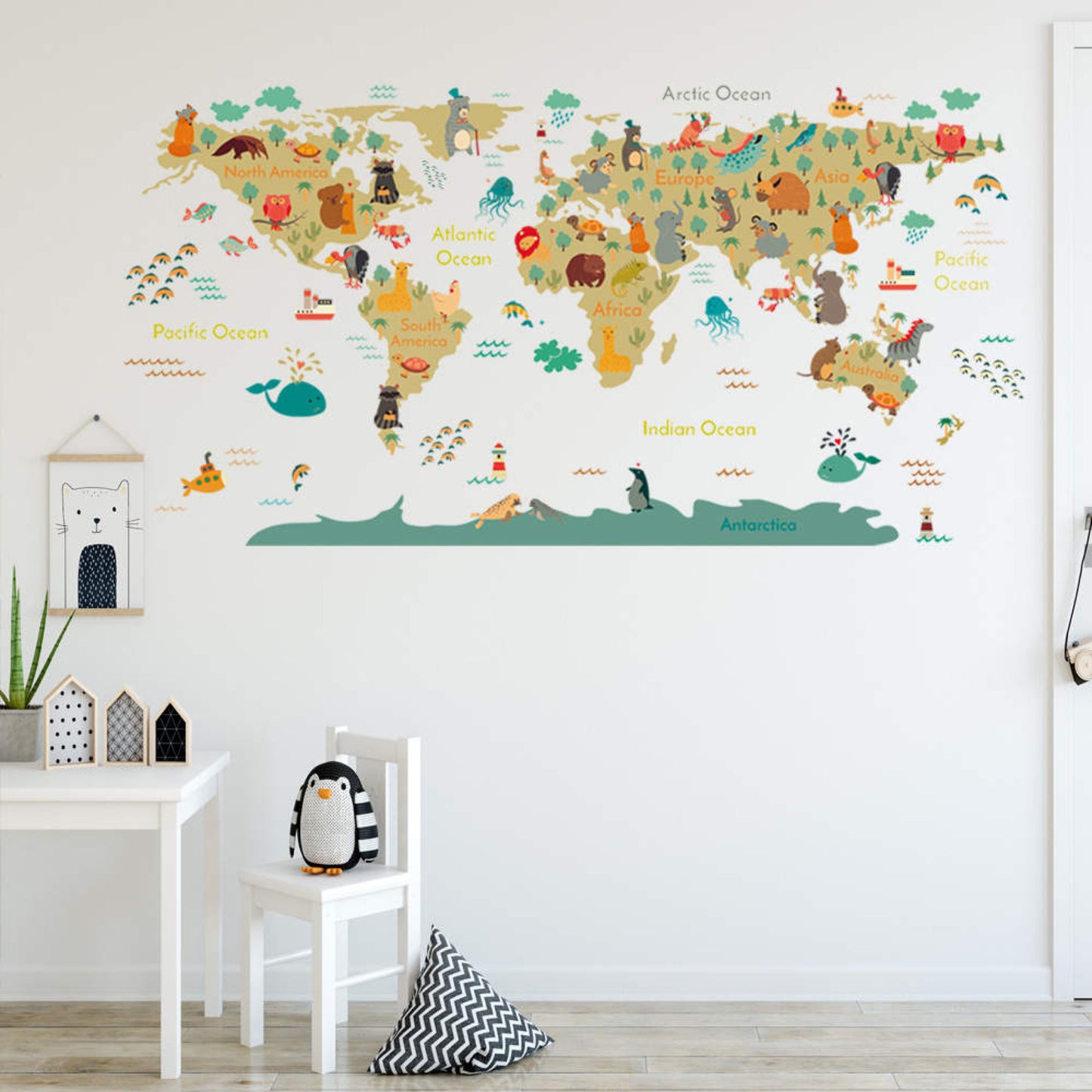 Kids World Map Adhesive Wallpaper Removable Wall Stickers Children Room Decor