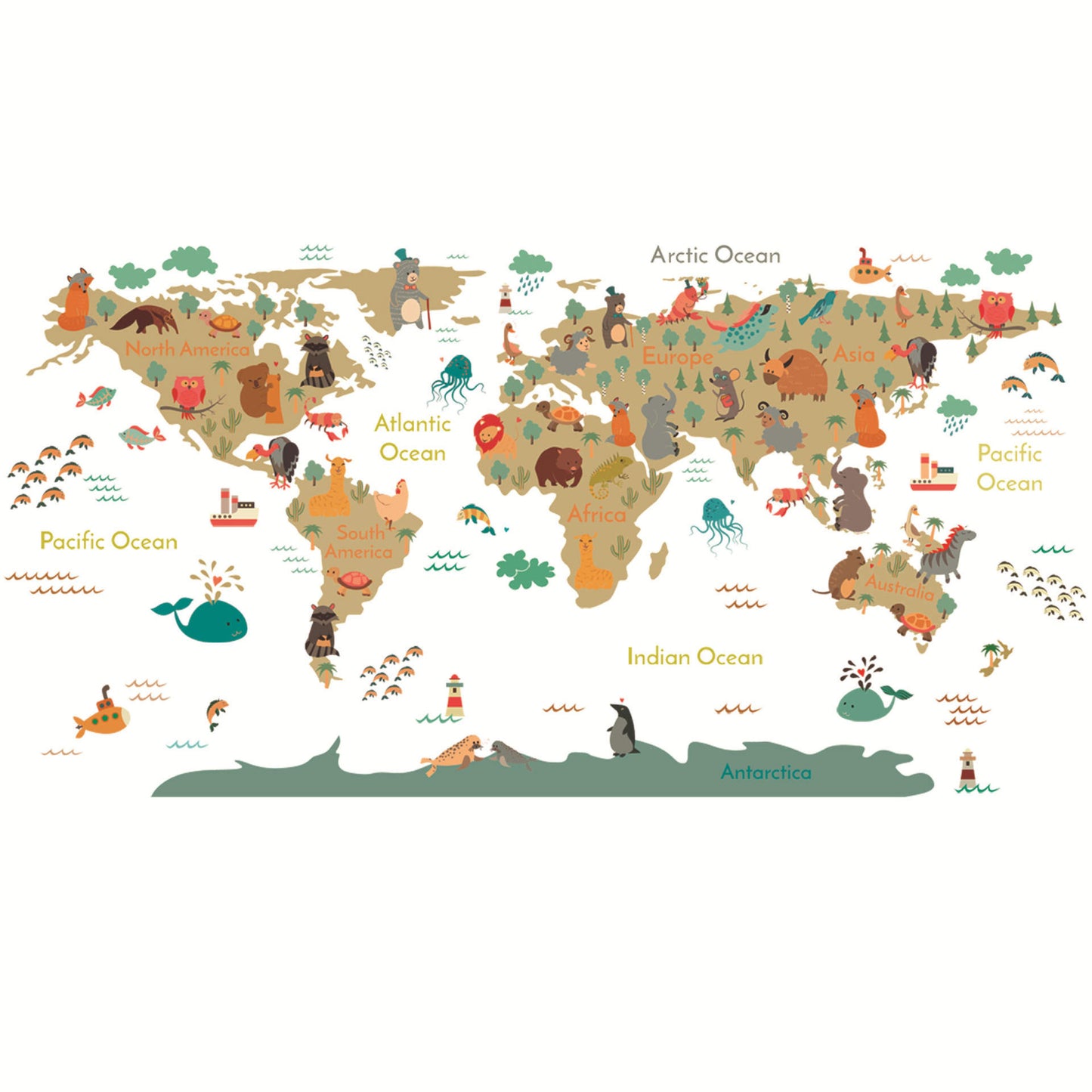 Kids World Map Adhesive Wallpaper Removable Wall Stickers Children Room Decor