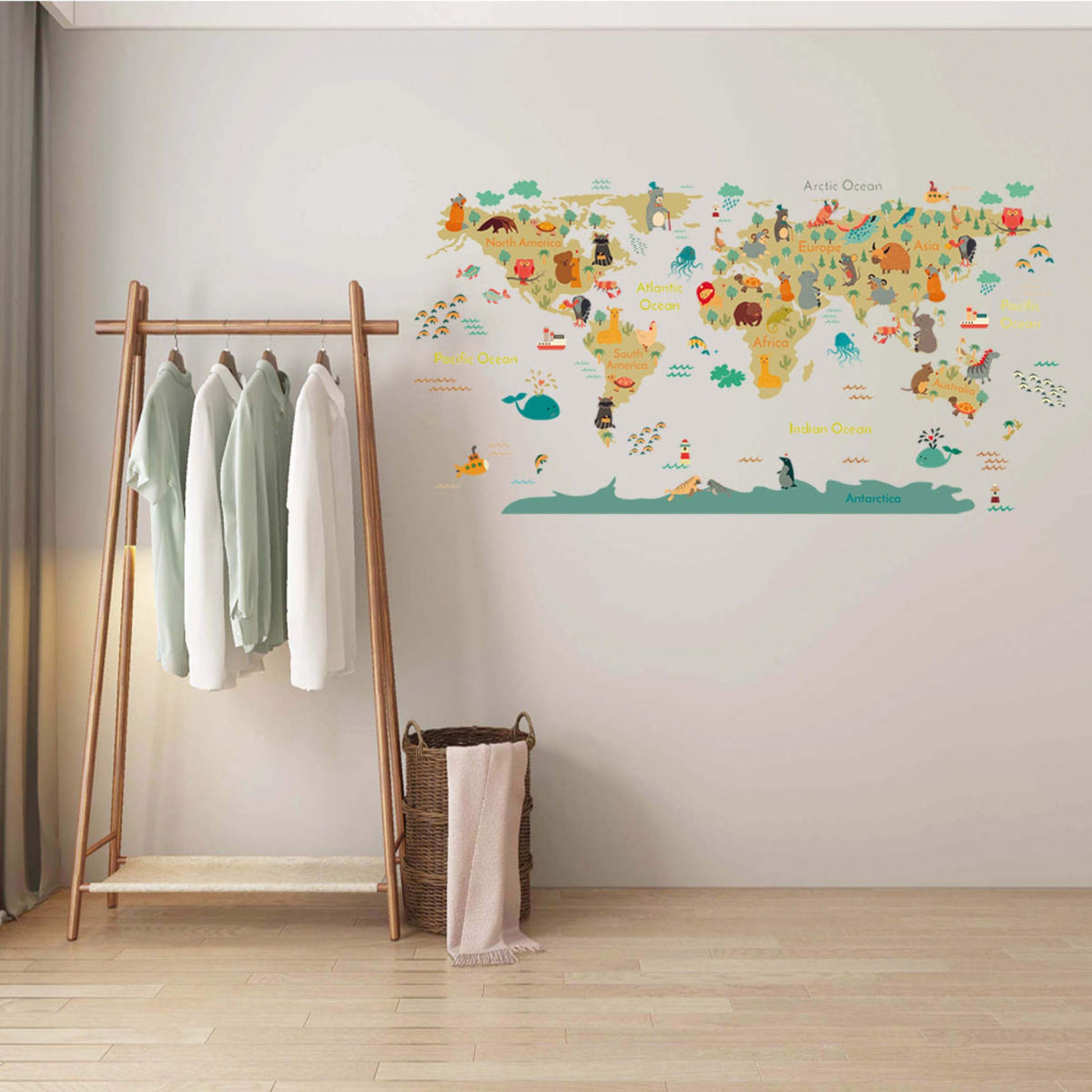 Kids World Map Adhesive Wallpaper Removable Wall Stickers Children Room Decor