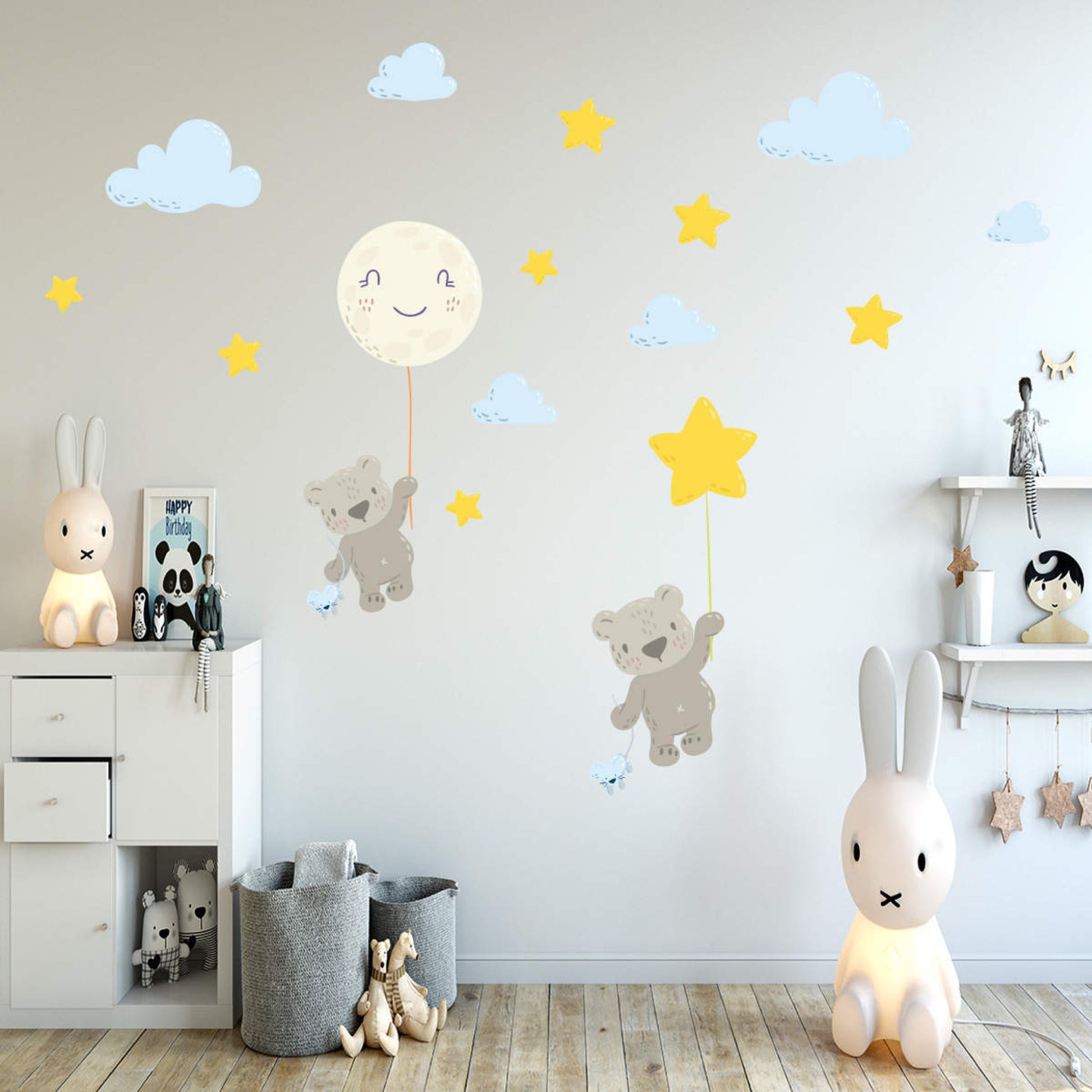 Bear Moon Stars Wallpaper Kids Nursery Room Decoration Removable Wall Stickers