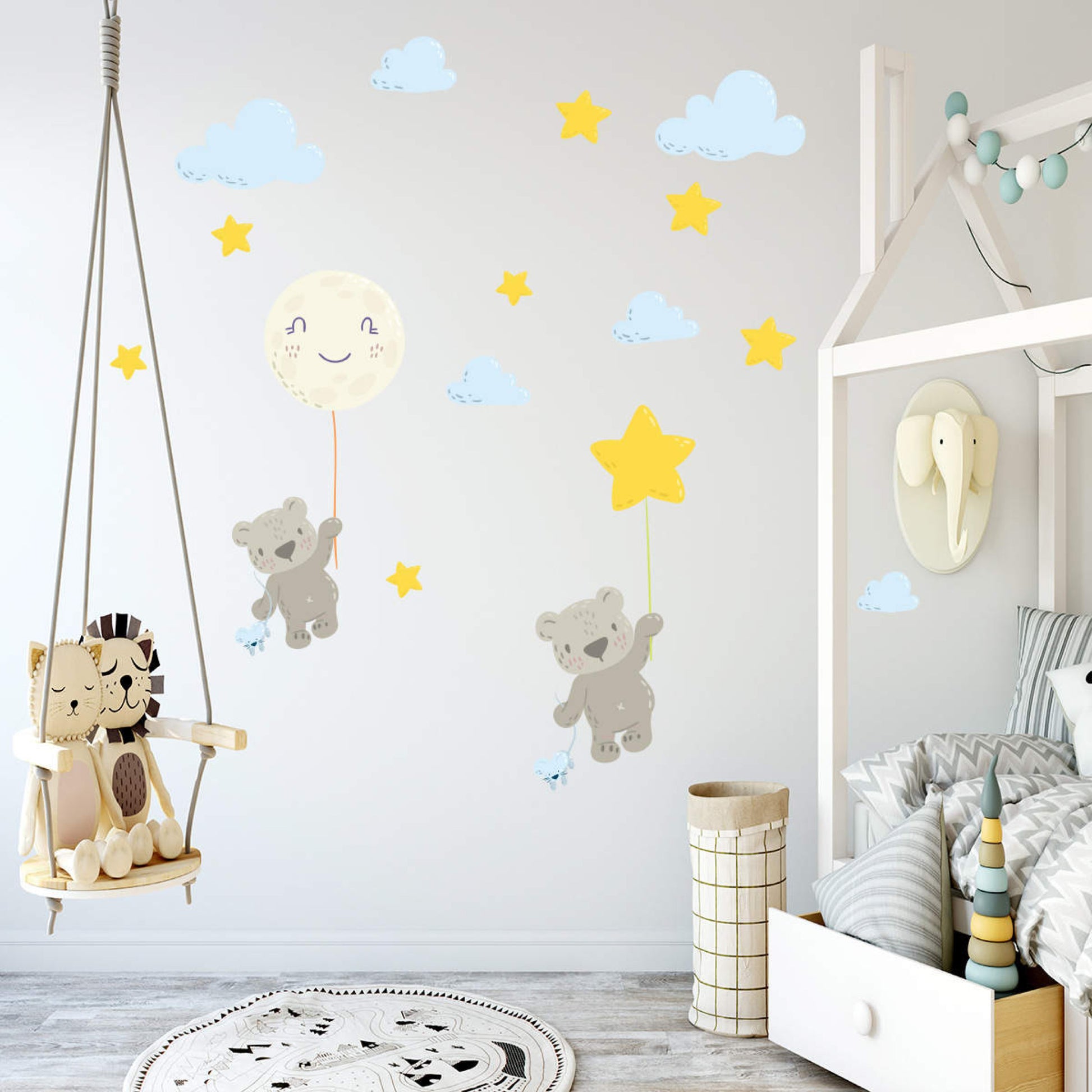 Bear Moon Stars Wallpaper Kids Nursery Room Decoration Removable Wall Stickers