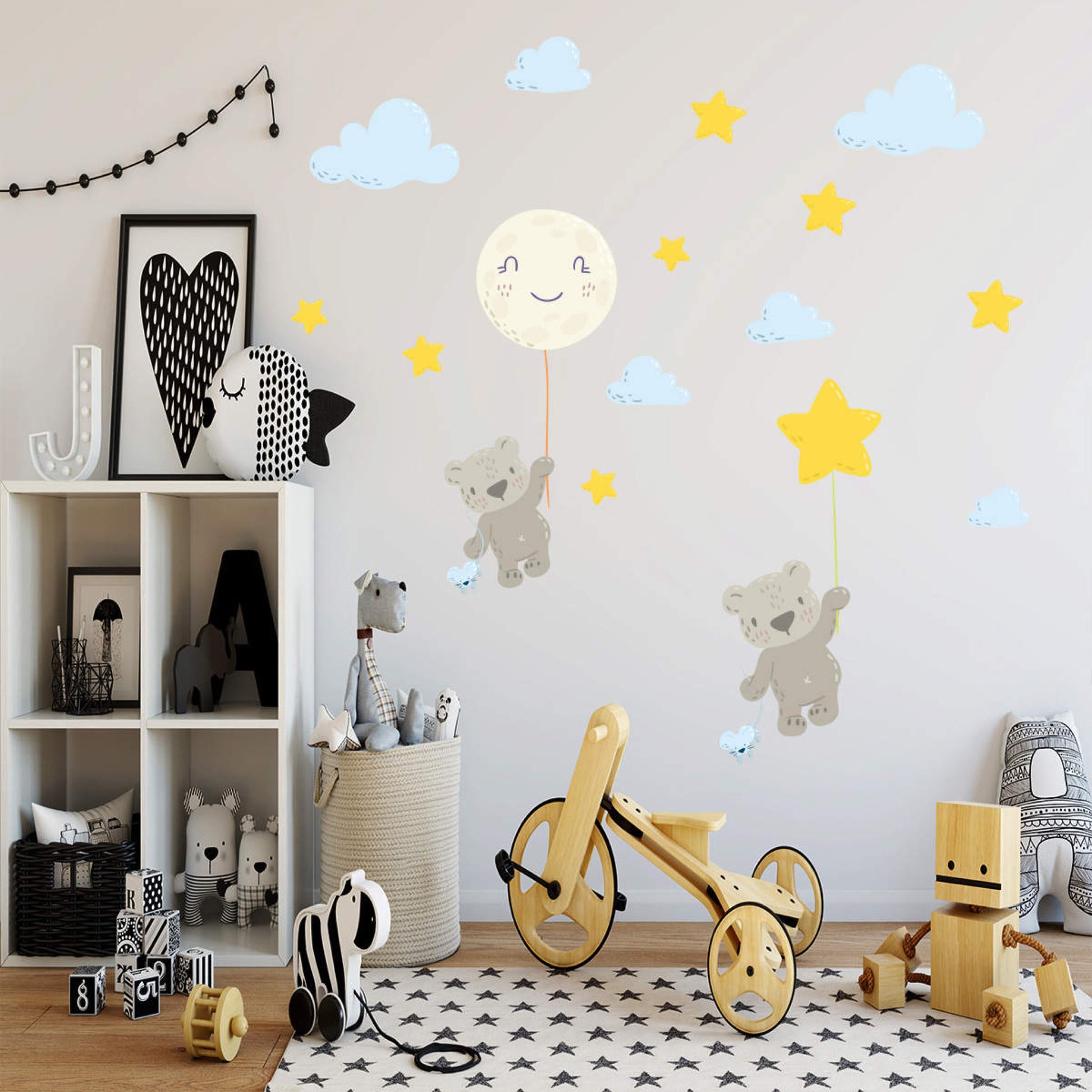 Bear Moon Stars Wallpaper Kids Nursery Room Decoration Removable Wall Stickers